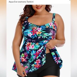 Women's Aqua Eve Floral Swim Tankini Top with Black Bottoms 20W